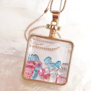 Pink Blue Crystal Heart Filled Pendant Necklace